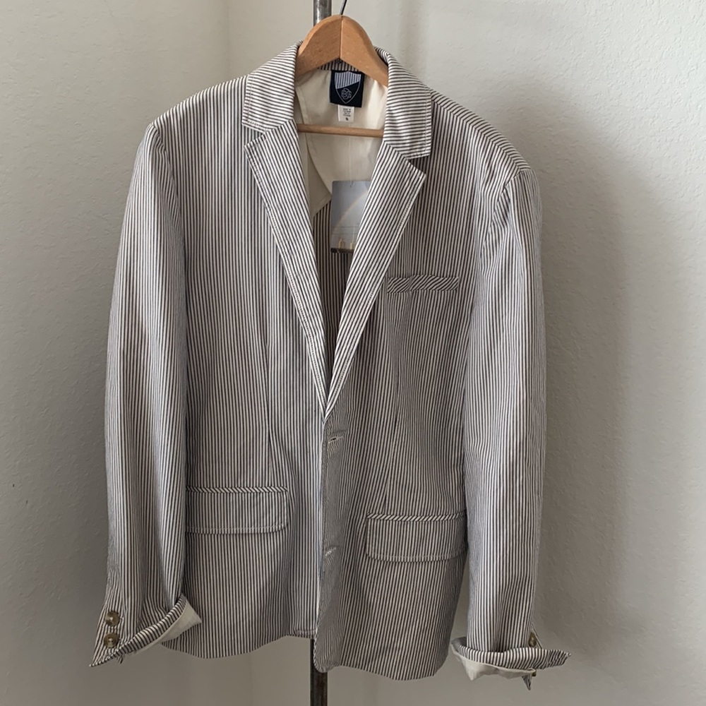 BDG UO Sz S cream with navy stripes button blazer New W/Tags menswear academic